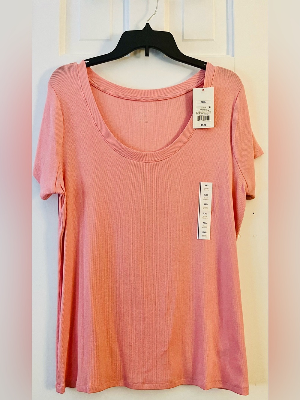 A NEW DAY NWT Women's Ribbed Shirt-Sleeve T-Shirt. Color: Coral. Size: XXL